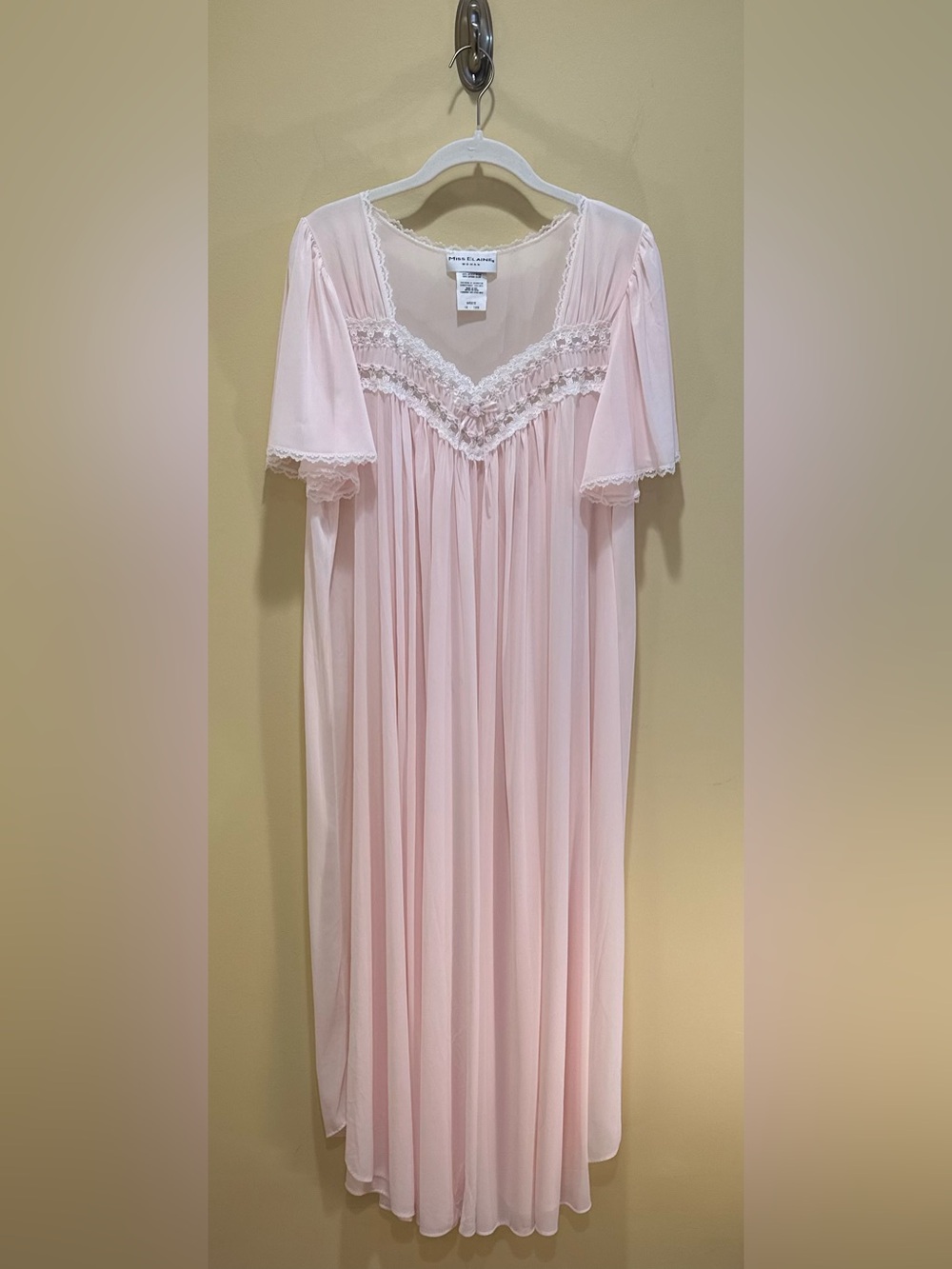 VTG 2000s Miss Elaine Silk Essence Pink Tricot Nightgown Lace Flutter Sleeve 1X